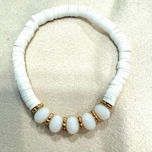NWOT Vivian Seven Handmade Clay Disc Beaded Stretch Bracelet White Gold